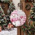 thumbnail image 5 of Welcome Sign for Front Door, Christmas Pink Snowman Round Metal Wall Art Wreaths, Winter Snowflakes Rustic Xmas Trees Outdoor Indoor Wall Hanging Sign for Porch Decor Housewarming Gifts 11.8 Inch, 5 of 8