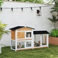 thumbnail image 2 of PawHut 2-Tier Wood Rabbit Hutch with Run & Ramp, Yellow, 2 of 10
