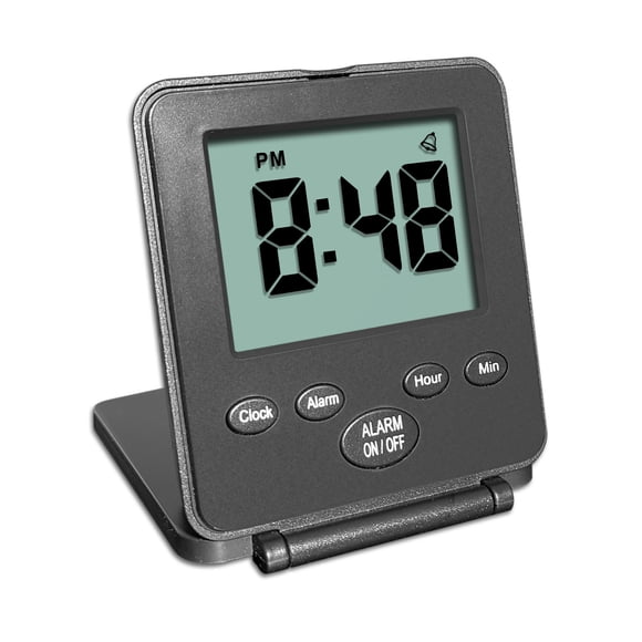 Reloj despertador digital de viaje: sin campanas, sin silbatos, funcionamiento básico sencillo, alarma fuerte, función de repetición, pequeño y ligero, interruptor de encendido/apagado, funciona con 2
