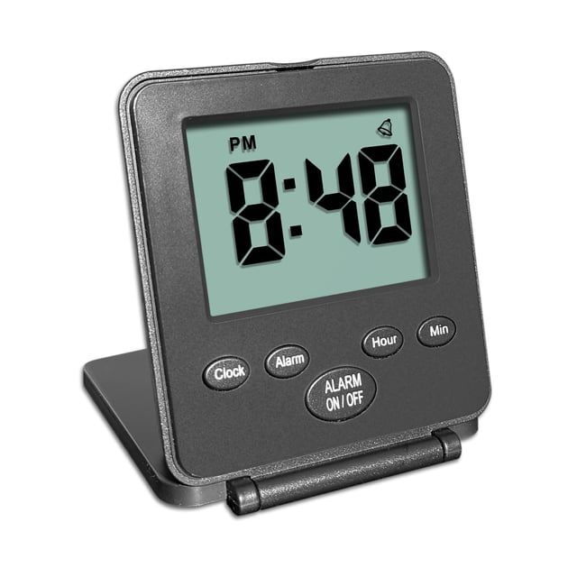 Reloj despertador digital de viaje: sin campanas, sin silbatos, funcionamiento básico sencillo, alarma fuerte, función de repetición, pequeño y ligero, interruptor de encendido/apagado, funciona con 2