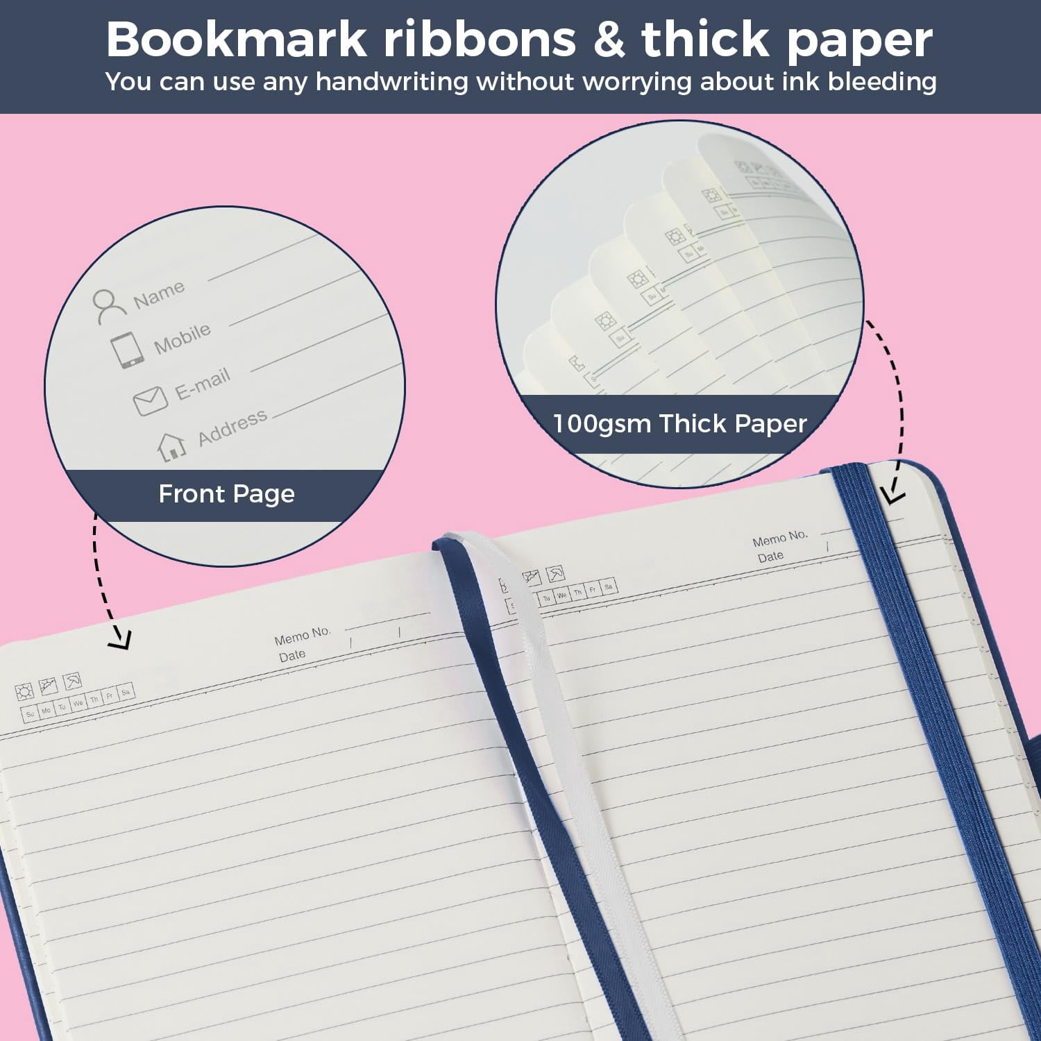 (3 Pack) Pocket Notebook Small Journal For Men Women  3.7" X 5.7" A6 Mini With Pen 100gsm Lined Paper Hardcover Notepad Work Writing Note Taking School Supplies