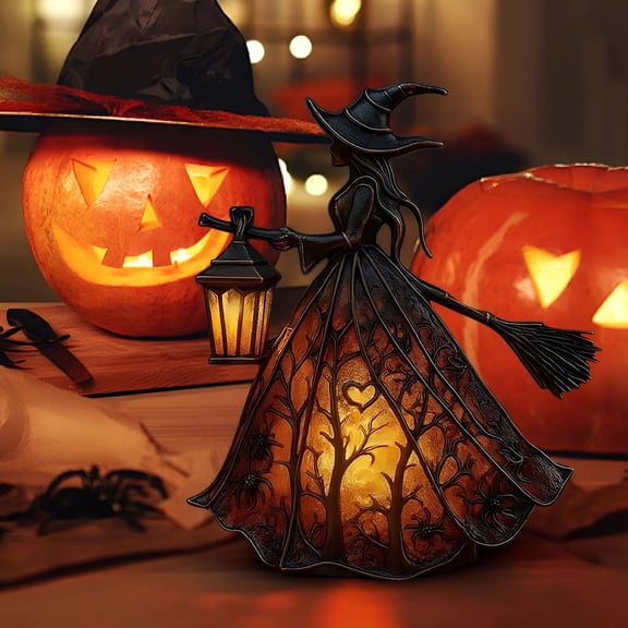 HIBIBUD 2026 New Halloween Witch Lamp,Stained Gothic Witch Hat Led Lamp for Stained Glass Inspired,Spooky Decorative Standing Night Light,Unique Halloween Party Lighting Decorations Indoor