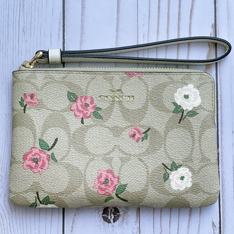 Coach 2024 Floral Wristlet Lite Khaki Coach Signature