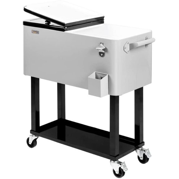 VINGLI 80 Quart Rolling Ice Chest, Portable Patio Party Bar Drink Cooler Cart, with Shelf, Beverage Pool with Bottle Opener