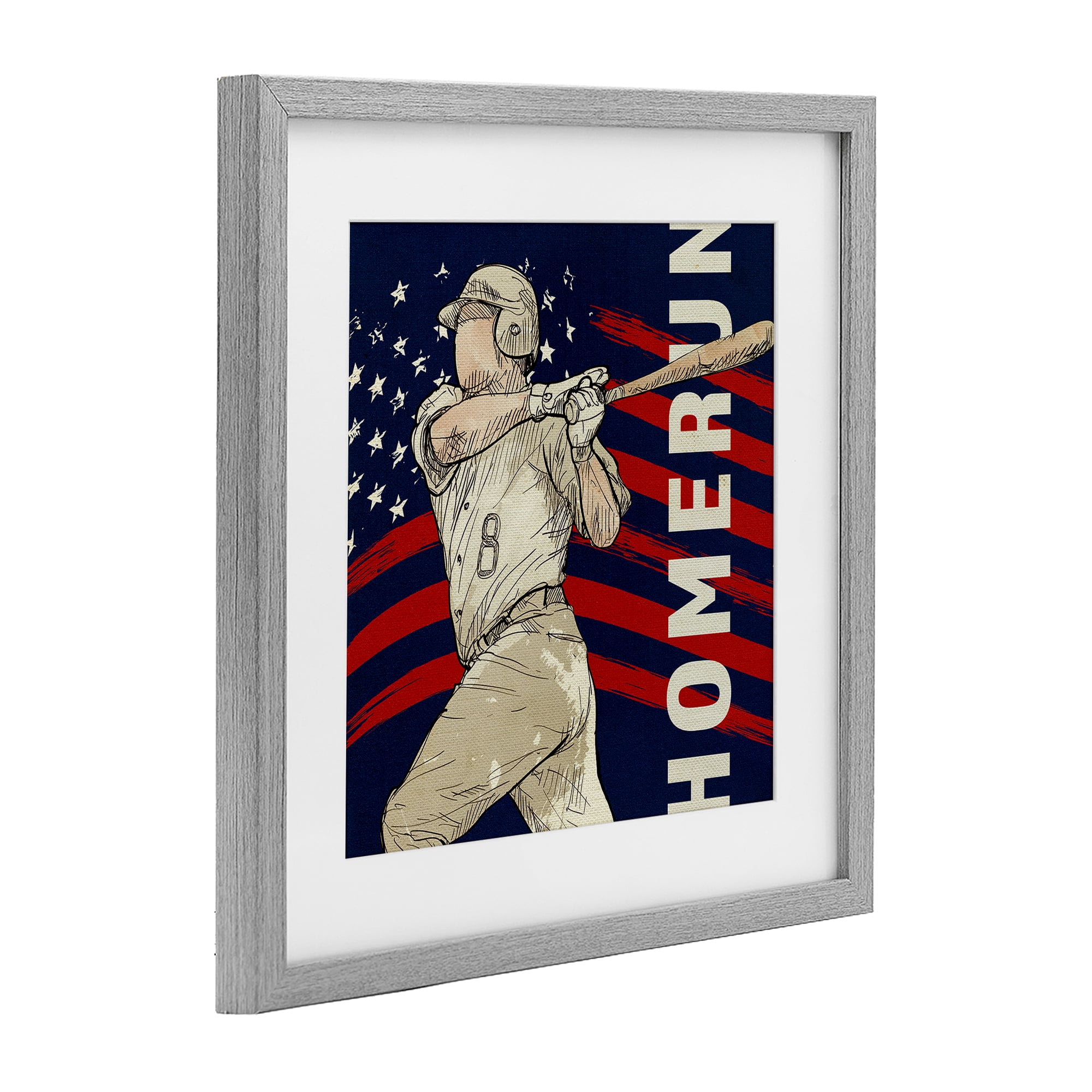Patriotic Home Run Baseballer Gray Framed Print Under Glass, design by LightBoxJournal