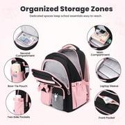 Girls School Backpack,Laptop Bookbag with Trolley Strap,Lightweight School Bag with Bow & Pom-Pom,Elementary Middle School Girls Backpack