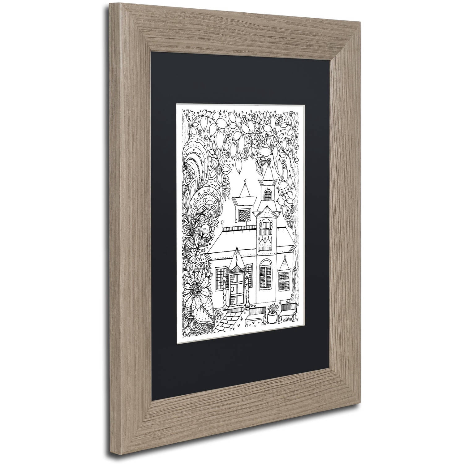 Trademark Fine Art "Japanese Inspired House" Canvas Art by KCDoodleArt Black Matte, Birch Frame