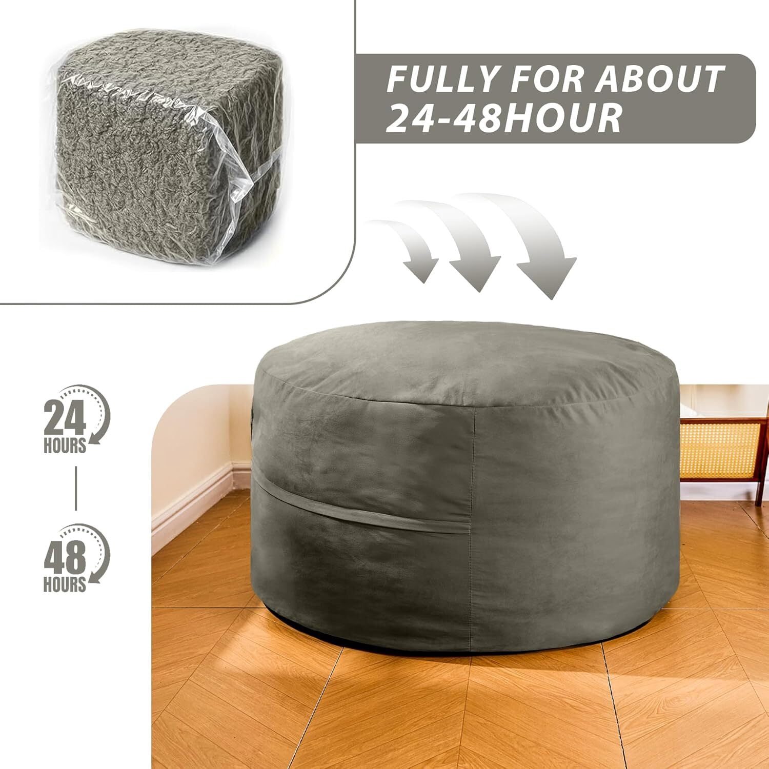 MOOSENG 4FT Bean Bag Chair, Comfy Bean Bag for Adults & Kids, Fluffy Large Bean Bag Sofa with Removable Cover & Side Pocket for Living Room, Gaming, Playroom