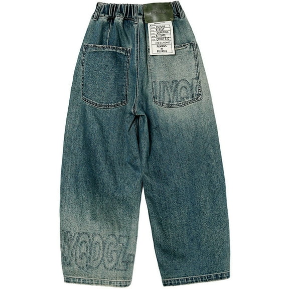 SonxaHe Toddler Boys Jeans Stylish Elastic Waist Wide Leg Denim Pants Kids Streetwear Loose Spring Autumn Jeans Blue,Sized 4-5