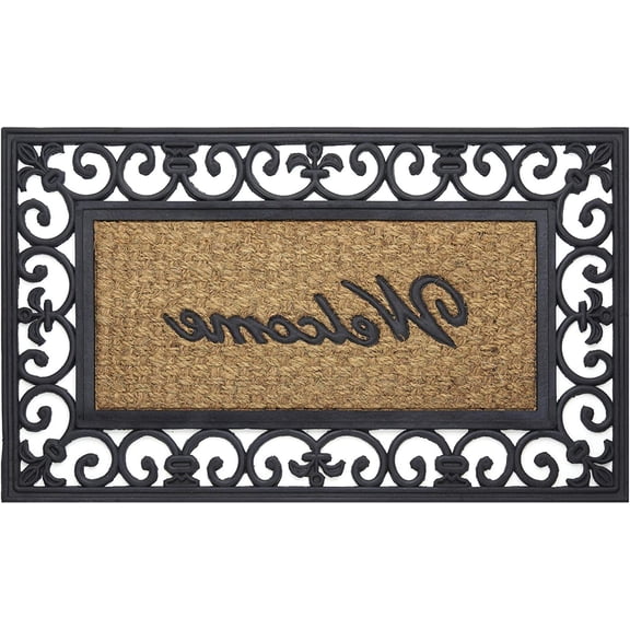 Park Avenue Collection Wrought Iron Rubber Mat Fleur De Lis - 18x30