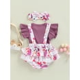thumbnail image 3 of Aunavey Infant Baby Girl Summer Bunny Shorts Easter Outfit Ruffle Shirt Suspender Shorts 3pcs Clothes Set, 3 of 8