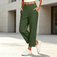 thumbnail image 5 of Sunnin Solid Color High Waist Pants Elastic Waist with Pockets Cropped Casual Everyday Wear Pants for Women, 5 of 6