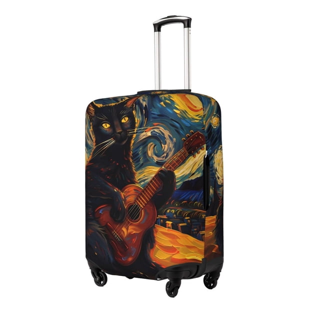 Fotbe Starry Night Cat Guitarist Funda Protectora para Equipaje, Antirrayones y Resistente a la Suciedad, Compatible con Maletas de 18 a 32 Pulgadas-Medium