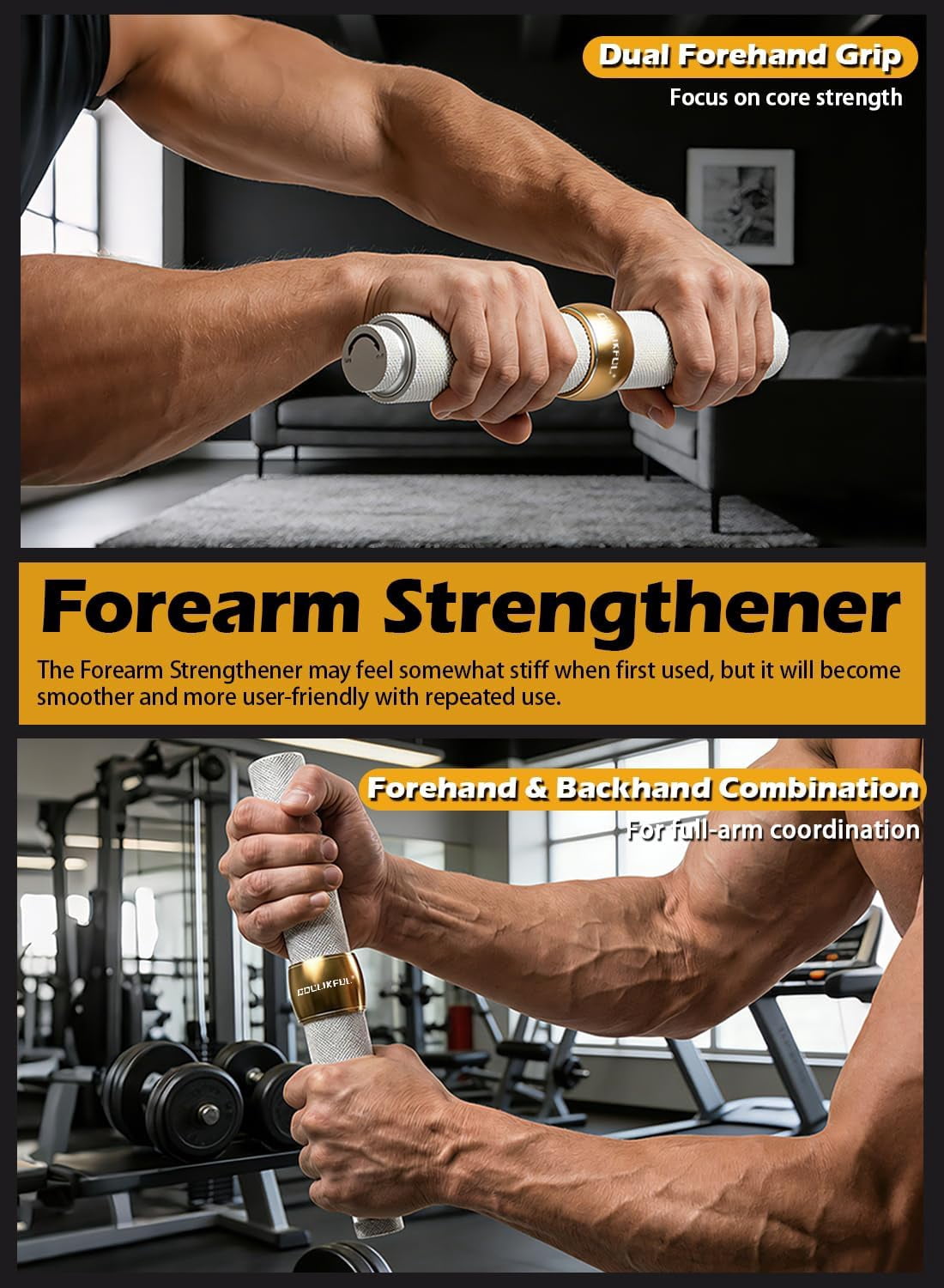 GOULIKFUL Forearm Strengthener, Aluminum Alloy Forearm Exerciser & Wrist Trainer, Portable Grip Strength Trainer with Adjustable Resistance Knob for Home Gym Sports Man Women