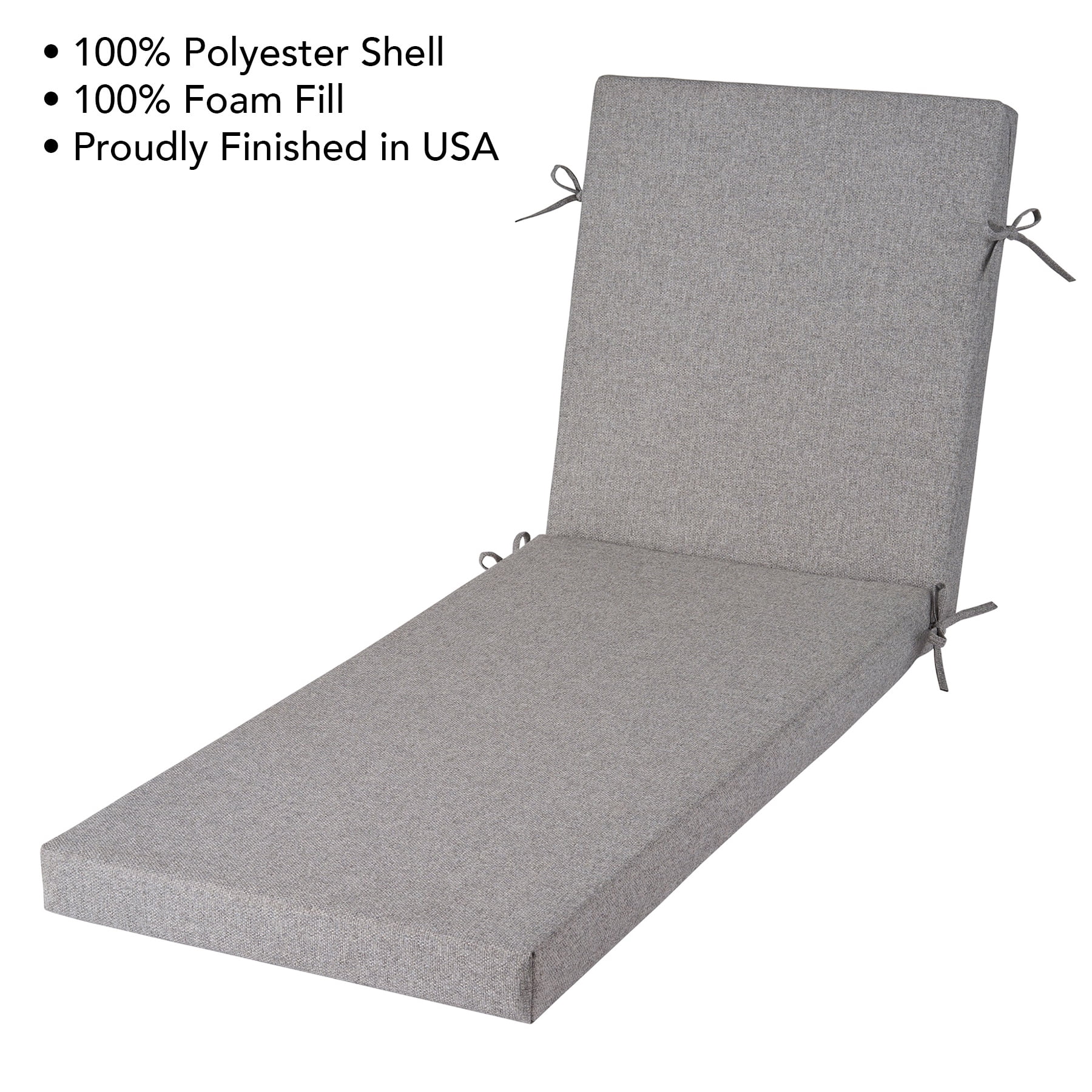 Better Homes & Gardens 72" x 23" Outdoor Chaise Lounge Cushion, 1-Piece, Grey