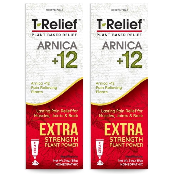 MediNatura T-Relief Extra Strength Cream Arnica 12 Natural Relieving Actives for Back Pain Joint Soreness Muscle Aches & Stiffness, Whole Body Fast Acting Relief for Women & Men - 3 oz (2 Pack)
