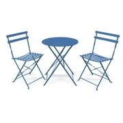 Alder 3 Piece Sturdy Porch Furniture Set – Two Relaxing Sitting Chairs With a Moveable Backyard Tea Table - Blue