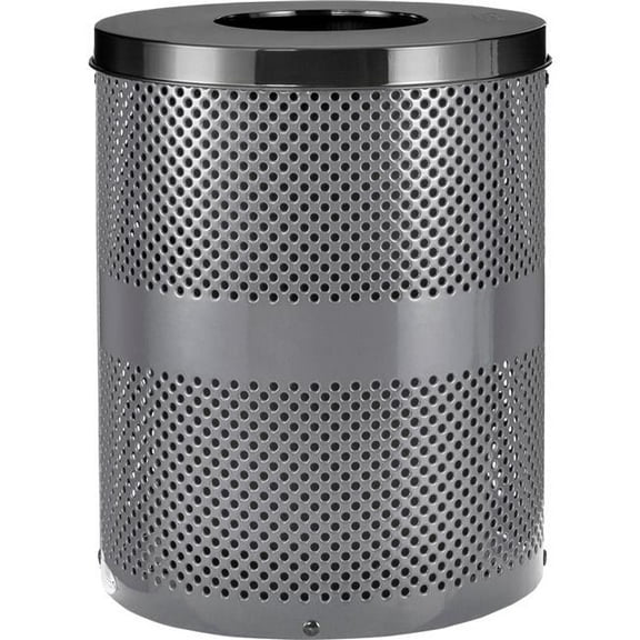 32 gal Outdoor Perforated Steel Trash Can with Flat Lid, Gray