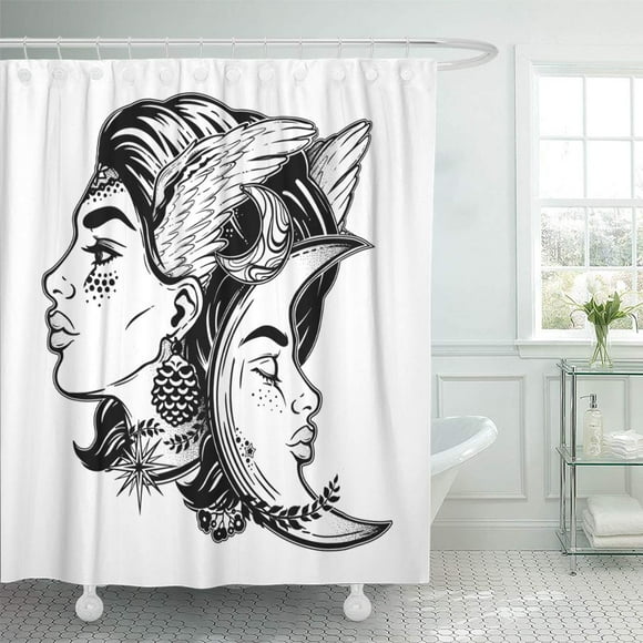 SUTTOM Beautiful Nature Magic Barbarian Nordic Valkyrie Crescent Moon Pagan Shower Curtain 66x72 inch