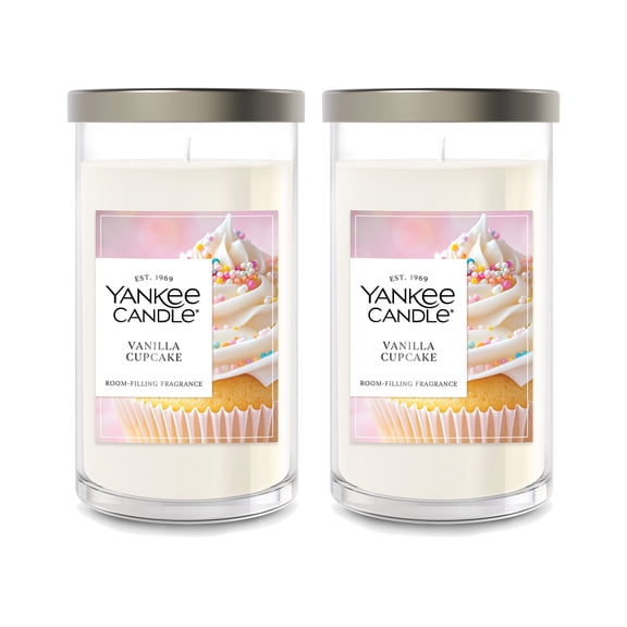 Yankee Candle Medium Pillar Scented Candle, Vanilla Cupcake, 14.25 oz (2-Pack)