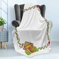 thumbnail image 4 of Christmas Soft Flannel Fleece Throw Blanket, Frame Featuring Candy Canes Hearts and a Gingerbread Cookie House Joy, Cozy Plush for Indoor and Outdoor Use, 50" x 70", Multicolor, by Ambesonne, 4 of 5