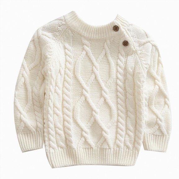 NIEWTR Kids Warm Clothing for Fall Winter Toddler Boys Girls Crewneck Cable Knit Sweaters Kids Long Sleeve Chunky Pullover Tops 2t 3t 4t 5t 6-12t(A-White,3-6 Months)