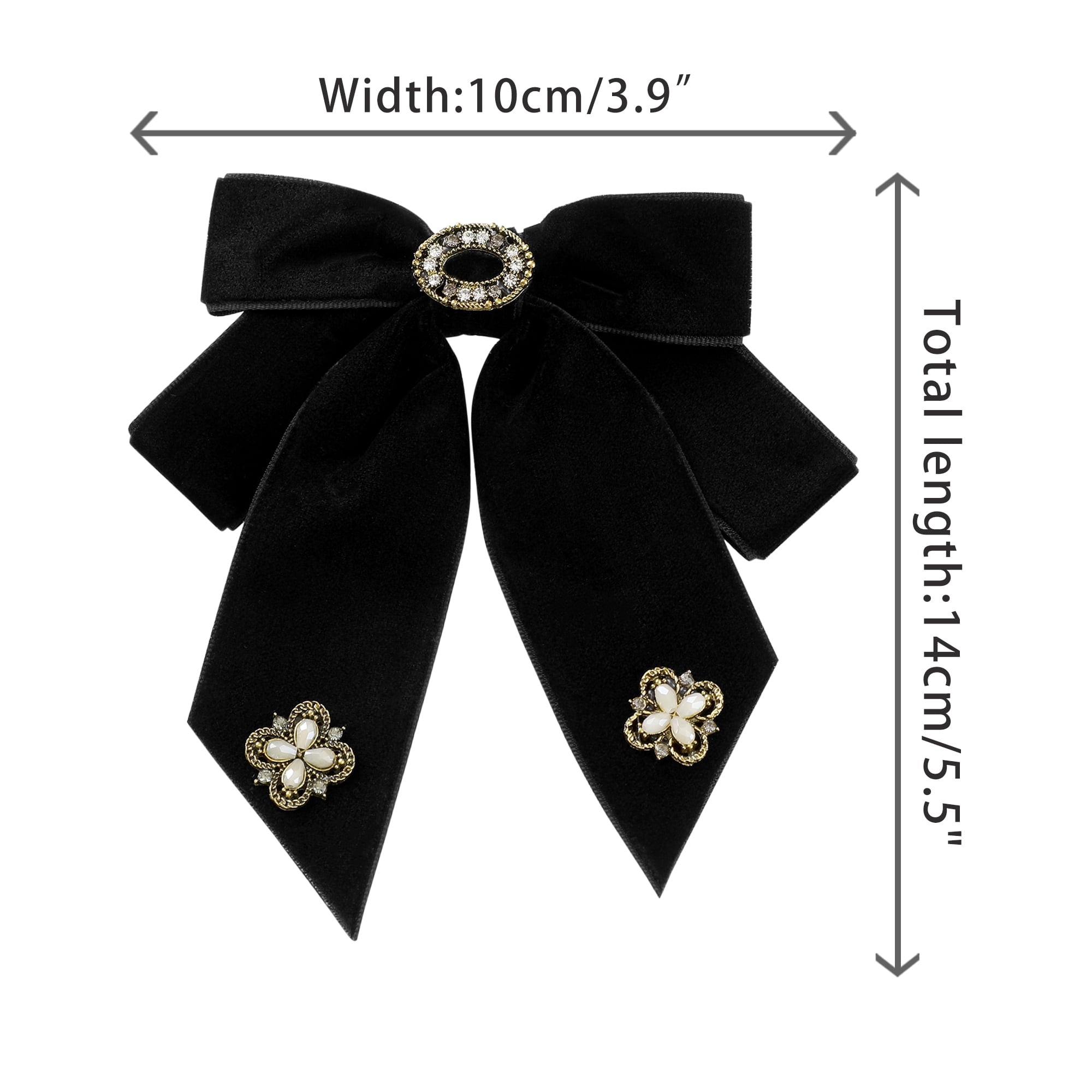 DARING DIVA Women's Velvet Alloy Rhinestone Pre-Tied Bow Tie Black