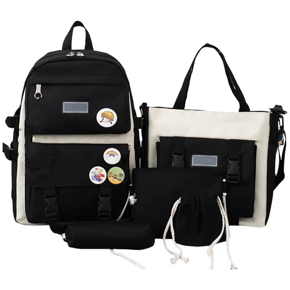Multipurpose Backpack Set 5 Piece Canvas Combo Includes Large Capacity Backpack Messenger Bag Drawstring Bag Pencil Case Handbag Size 15.7 By 11.4 By 4.7 Inches
