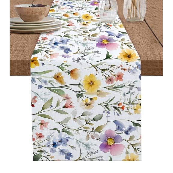 Spring Floral Table Runner 72 Inches, Gradient Boho Watercolor Botanical Plant Bed Runner Dresser Scarves Tabletop for Indoor Outdoor Parties/Ceremony/Banquet, 13" x 72"