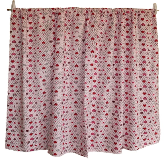Cotton Curtain Hearts Print 58 Inch Wide Hearts and Dots Red