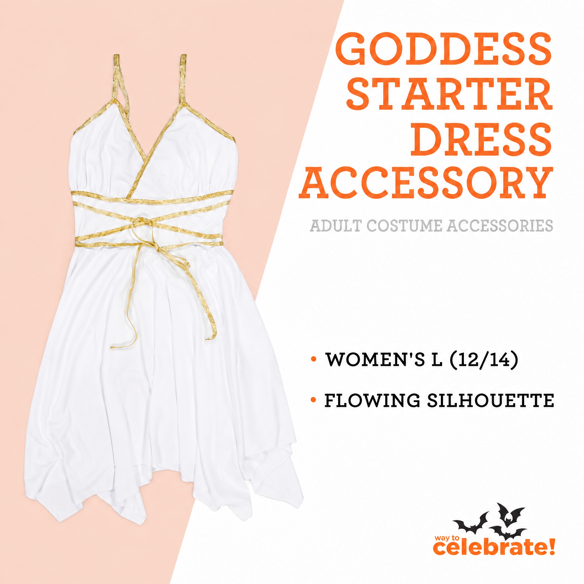Goddess Starter Dress Accessory for Adults, White, L (12/14), Halloween by Way To Celebrate