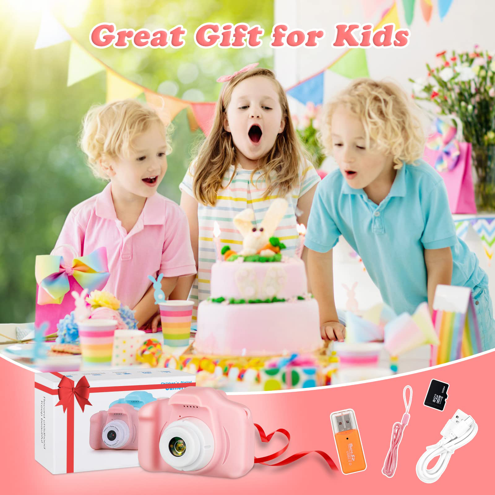 Sanmadrola Kids Camera, Dual Selfie, 20MP, 1080p, Pink, 32GB photo 8