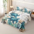 thumbnail image 3 of spefrowx Vintage Turtle Quilt Full for Women, Teal Mandala Starfish Coastal Floral Full Bedspread Sets, 3 Pieces, 3 of 7