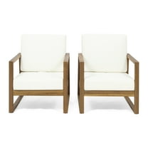 Mavis Outdoor Acacia Wood Club Chair with Cushions (Set of 2)