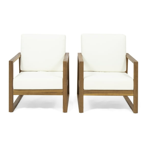 Mavis Outdoor Acacia Wood Club Chair with Cushions (Set of 2)