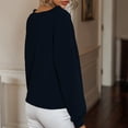 thumbnail image 4 of Prendas de punto Mujer Cuello en V Linterna Manga larga Suéter de punto suelto Camisa de tejer Top para otoño Azul marino L, 4 of 6