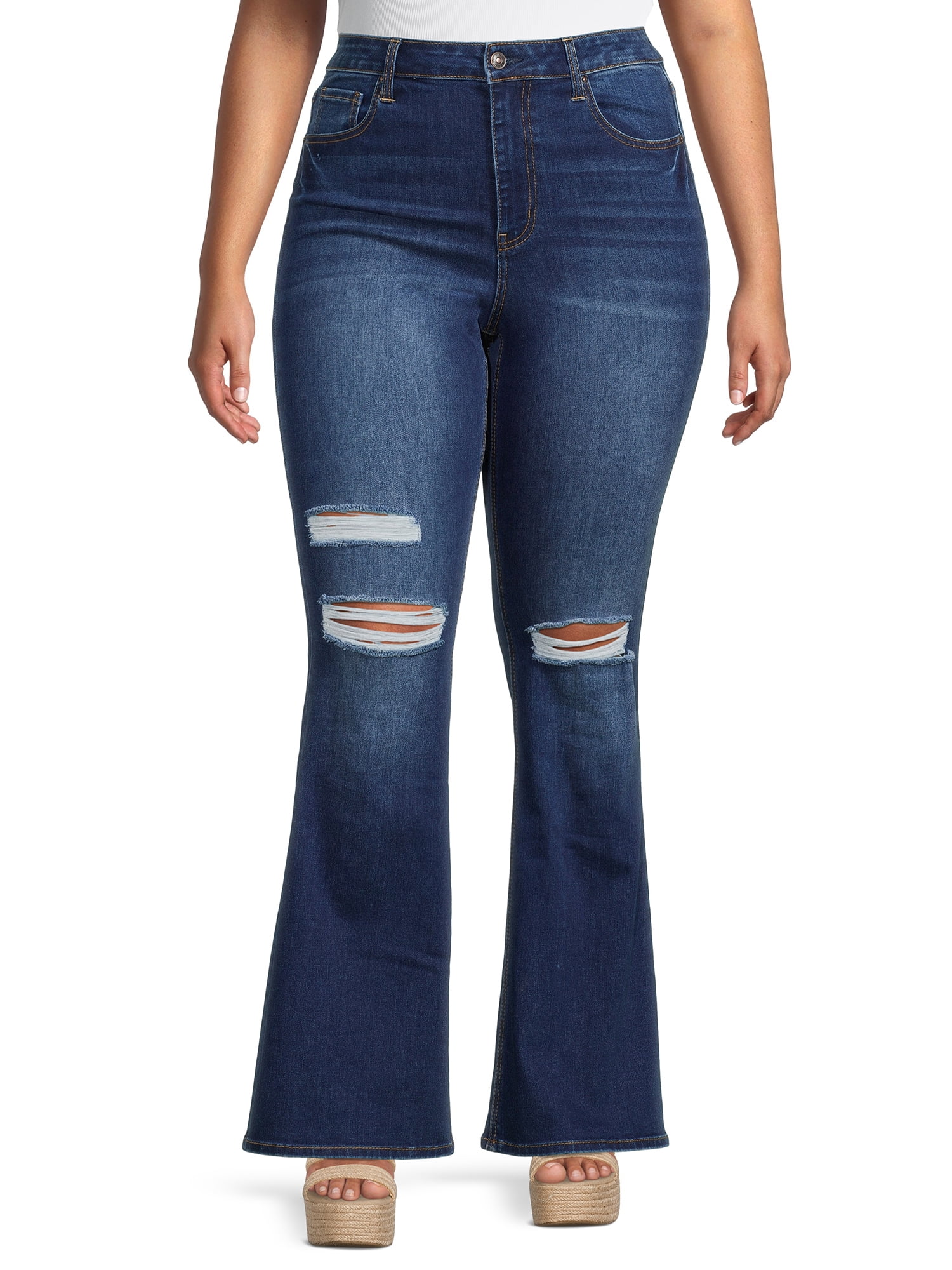 verklaren Middellandse Zee bijstand Wax Jean Juniors' Plus Size High Rise Destructed Flare Jeans - Walmart.com