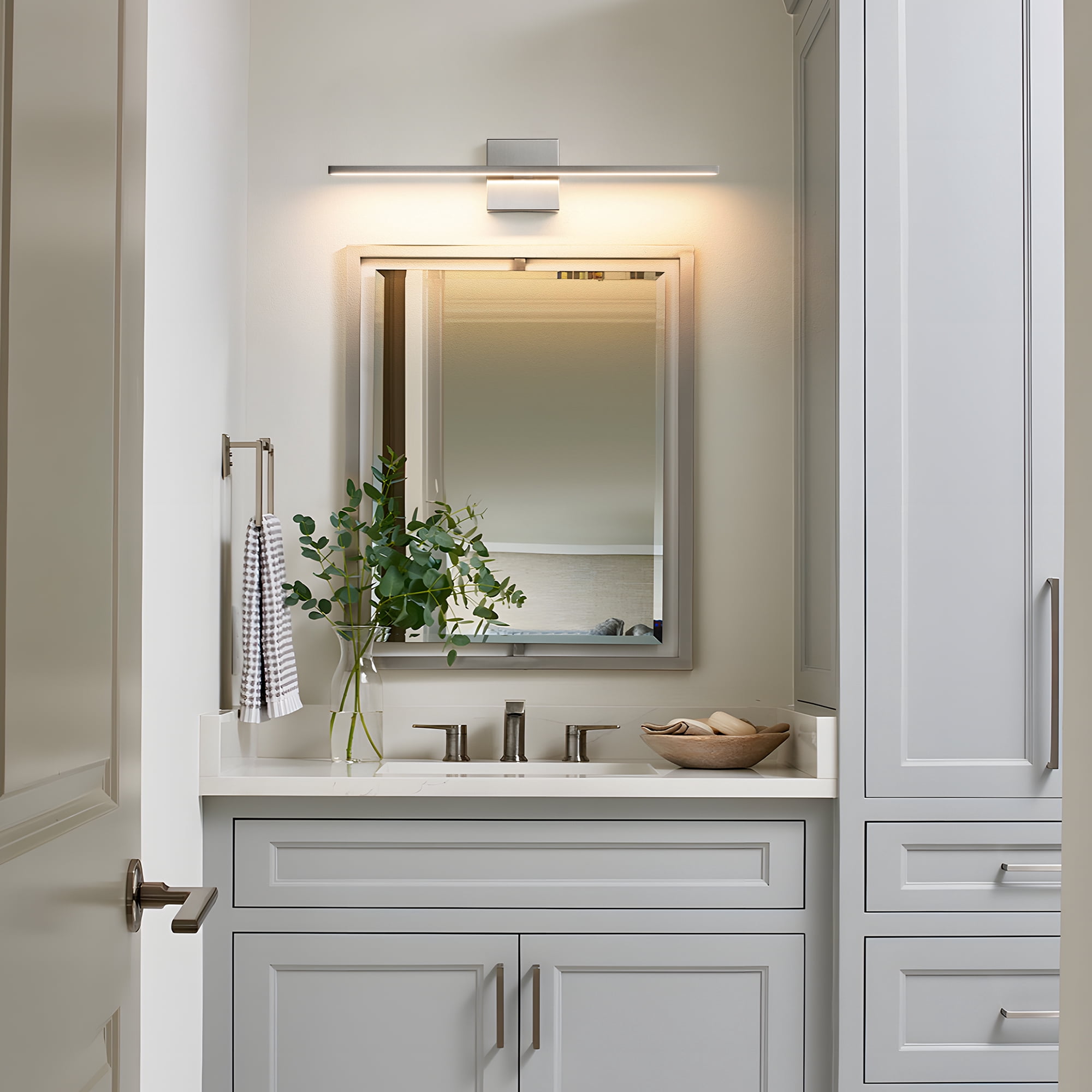 Modern Bathroom Vanity Light 24 inch Dimmable Brushed Nickel Bathroom Light Fixtures for Bathroom Wall Sconce with 3500K Warm Light Bedroom
