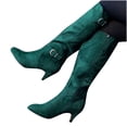 thumbnail image 1 of CEHVOM Womens Leather Knee-High Buckle Zipper Shoe Cowboy Low-heeled Knigh Boot, 1 of 7