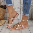 thumbnail image 3 of Sandalias con decoración de cadena metálica para mujer, zapatos deslizantes planos con punta cuadrada de color sólido, zapatos cómodos de verano, 3 of 4