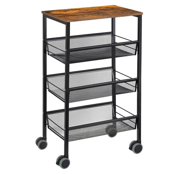 Black 4-Tier Mesh Wire Rolling Utility Cart with 2 Lockable Wheels, Multi-Purpose Storage Trolley for Home, Kitchen and Office