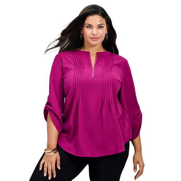 Avenue Women's Plus Size Hailey Zip Front Pintuck Blouse