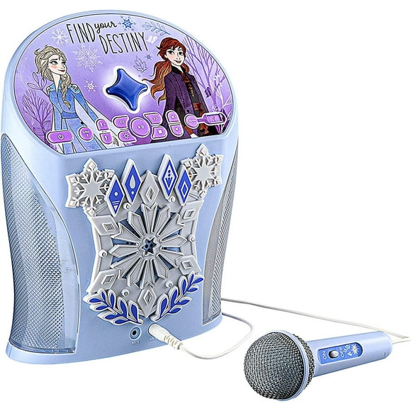 eKids Disney Machine de Karaoké Congelé, Haut-Parleur Bluetooth avec Microphone pour Enfants, Haut-Parleur avec Port USB pour Jouer de la Musique, Accéder Facilement aux Listes de Lecture Congelées avec la Nouvelle Fonction EZ Link