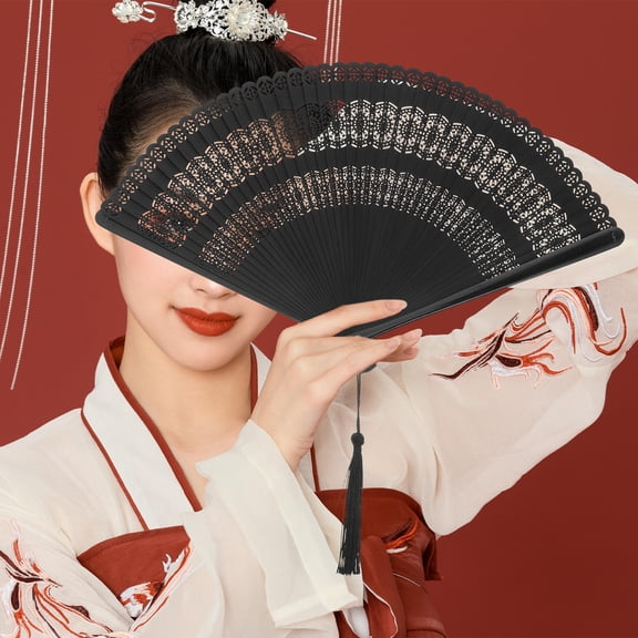 FOMIYES cate Black Bamboo Folding Fan for Hanfu Photography and Stage Use