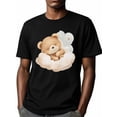 thumbnail image 6 of Sleeping Bear Men's T Shirts Cloud T-Shirt for Men Cute Cartoon Crew Neck Tees Cotton Tops, Black, S, 6 of 7