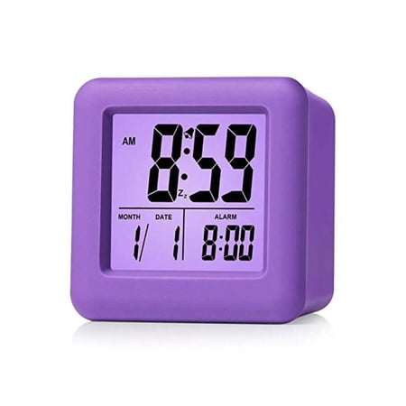 Digital Alarm Clock With Snooze And Nightlight Easy Setting Silicone Display Time Date Loud For Bedroom Battery Powered Purple