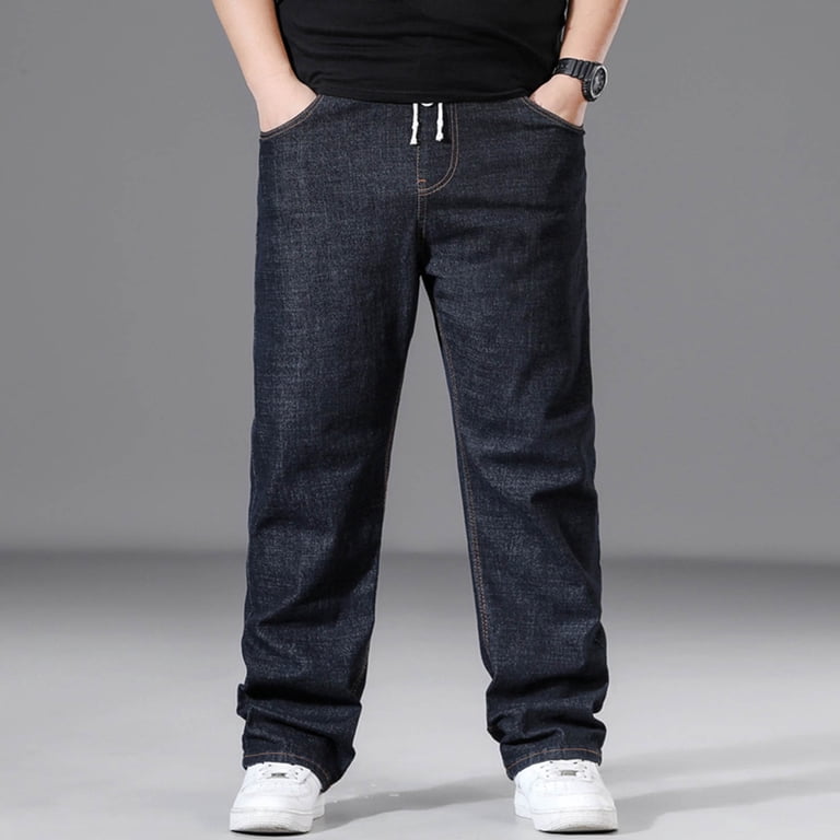 USNSM (XL-5XL) Plus Size Baggy Jeans for Men Elastic Waist Pull On