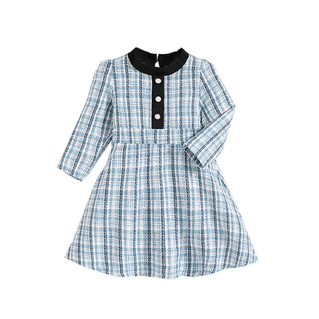 Cathalem Robe Longue à Manches Longues pour Fille, Tutu Droit en Tulle, Robe de Fête pour Fille à Fleurs, Bleu 120