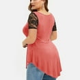 thumbnail image 3 of 2026 ! under $5 asdoklhq Womens Plus Size Tops,Plus Size Women Solid Floral Lace Round Neck Asymmetric Three Quarter Tops Blouse, 3 of 6