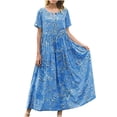 thumbnail image 1 of Vestido maxi informal de verano para mujer Vestido bohemio floral con cuello redondo Manga corta Vestido de playa con gradas Vestido largo con vuelo Fridja bnh1564, 1 of 1